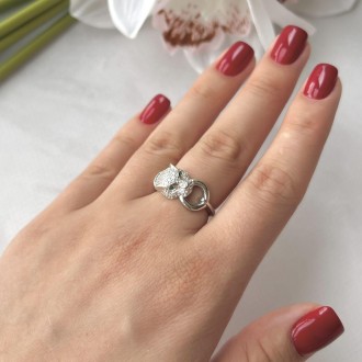 Родированное серебряное кольцо 925 пробы с фианитами. Родированные украшения дол. . фото 7