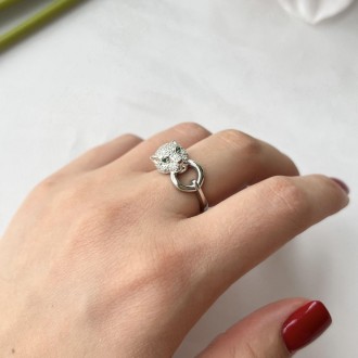 Родированное серебряное кольцо 925 пробы с фианитами. Родированные украшения дол. . фото 6