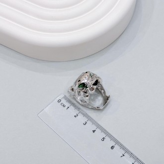 Родированное серебряное кольцо 925 пробы с фианитами, емаллю. Родированные украш. . фото 6
