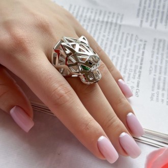 Родированное серебряное кольцо 925 пробы с фианитами, емаллю. Родированные украш. . фото 10