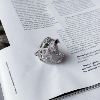 Родированное серебряное кольцо 925 пробы с фианитами, емаллю. Родированные украш. . фото 5