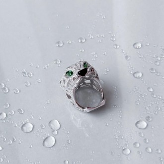 Родированное серебряное кольцо 925 пробы с фианитами, емаллю. Родированные украш. . фото 3