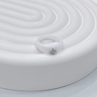 Родированное серебряное кольцо 925 пробы с керамикой. Родированные украшения дол. . фото 9