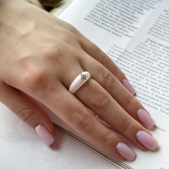 Родированное серебряное кольцо 925 пробы с керамикой. Родированные украшения дол. . фото 7