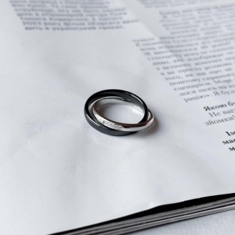 Родированное серебряное кольцо 925 пробы с керамикой. Родированные украшения дол. . фото 4