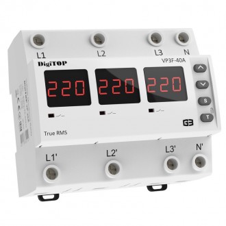 Реле напруги дворежимне одно/трифазне VP-3F40А M6R на DIN-рейку, 3*40А, 3*8500Вт, 120-270В,. Дніпро. фото 1 Реле напруги дворежимне одно/трифазне VP-3F40А M6R на DIN-рейку, 3*40А, 3*8500Вт, 120-270В,. Дніпро. фото 1