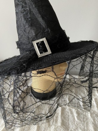 Карнавальная, новогодняя шляпа-колпак волшебника или звездочёта с чёрной вуалью . . фото 3