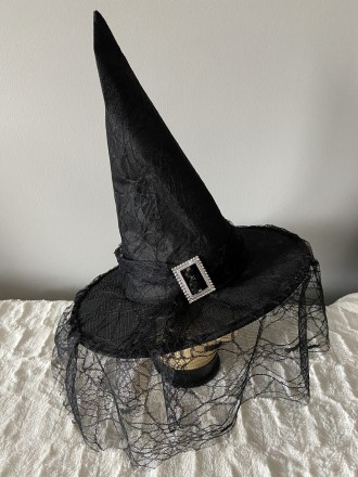 Карнавальная, новогодняя шляпа-колпак волшебника или звездочёта с чёрной вуалью . . фото 5