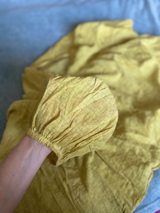 
Жіноча широка блузка з легкої повітряної бавовняної тканини жовто-гірчичного ко. . фото 4