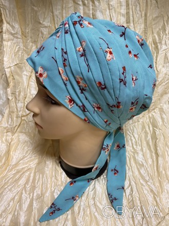 Літня бандана-шапка-чалма-косинка з бавовни з об'ємним широким плетінням у формі. . фото 1