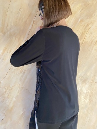 
Жіноча чорна блузка вишита чорними паєтками та бронзовою металізованою люрексов. . фото 7