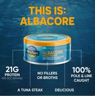 Дикий тунец альбакоре, 142 г в банке, приправлен морской солью, чтобы сохранить . . фото 2