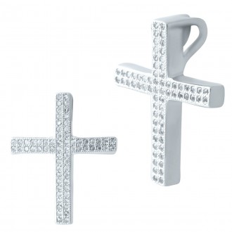 Родированный серебряный крестик 925 пробы с фианитами. Родированные украшения до. . фото 2