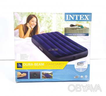 Надувной матрас Intex 64757, велюровый, прочный, 99 х 191 х 25 см, синий