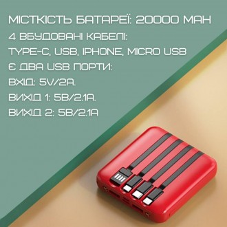 Портативна батарея повербанк DEJI Mini M20 5 в 1 Powerbank 20000 мАг з ліхтарико. . фото 4