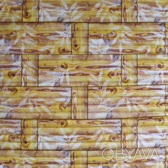 
 Самоклеющаяся декоративная 3D панель бамбуковая кладка желтая 700x700x8.5мм Ме. . фото 1