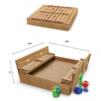 Песочница с крышкой деревянная для детской площадки размером 200 х 200 см Натура. . фото 5