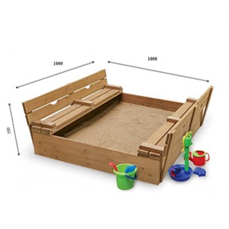 Песочница с крышкой деревянная для детской площадки небольшим размером 100 х 100. . фото 5