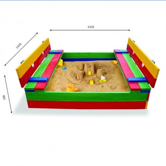Яркая песочница с крышкой деревянная для детской площадки размером 145 х 145см Н. . фото 4