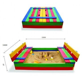 Песочница с крышкой деревянная для детской площадки небольшим размером 100 х 100. . фото 4