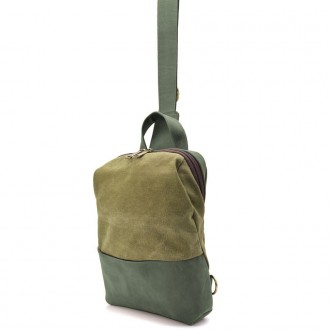 Рюкзак-слінг на одне плече зі шкіри та канвасу TARWA REh-1905-3md - невелика сум. . фото 2