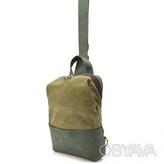 Рюкзак-слінг на одне плече зі шкіри та канвасу TARWA REh-1905-3md - невелика сум. . фото 1
