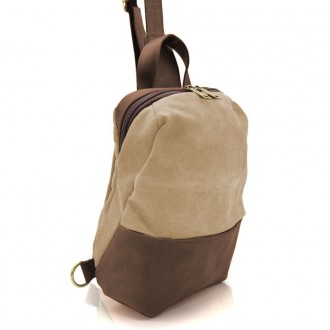 Рюкзак-слінг на одне плече зі шкіри та канвасу TARWA RСs-1905-3md - невелика сум. . фото 7