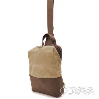 Рюкзак-слінг на одне плече зі шкіри та канвасу TARWA RСs-1905-3md - невелика сум. . фото 1