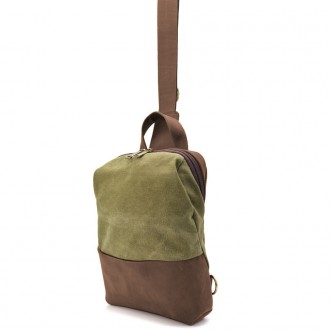 Рюкзак-слінг на одне плече зі шкіри та канвасу TARWA RBh-1905-3md - стильний і п. . фото 2