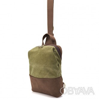 Рюкзак-слінг на одне плече зі шкіри та канвасу TARWA RBh-1905-3md - стильний і п. . фото 1