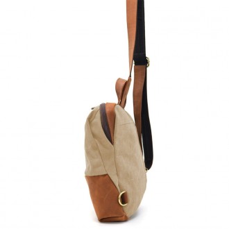 Рюкзак-слінг на одне плече зі шкіри та канвасу TARWA RBs-1905-3md - багатофункці. . фото 6
