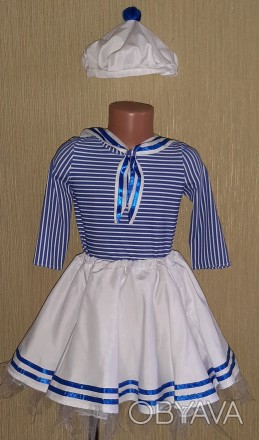 Продам костюм морячки на 4 роки, зріст 104, юбка на резинці, довжина 30, + 3 см . . фото 1