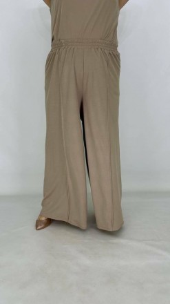 Летние хлопчатобумажные широкие штаны-палаццо Аврора на резинке Больших размеров. . фото 2
