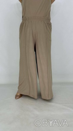 Летние хлопчатобумажные широкие штаны-палаццо Аврора на резинке Больших размеров. . фото 1