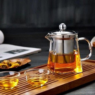 Квадратный стеклянный чайник заварочный, с ситечком, 550 мл, китайский, из борос. . фото 5
