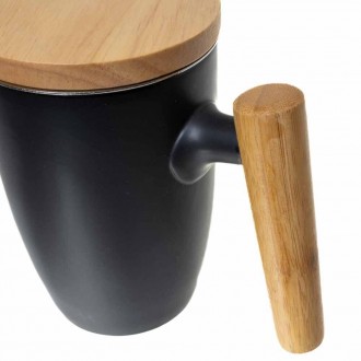 Чашка-заварник керамическая для чая Wooden Brew Mug Light, Черная, 450 мл, Кружк. . фото 5
