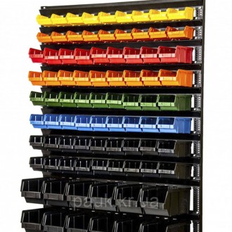 Односторонній стелаж для метизів Н1500 мм 90 ящиків, ТИП 2, кольорові ящики П/С . . фото 5