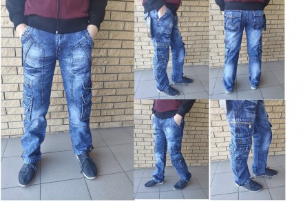 Джинсы мужские коттоновые с накладными карманами "карго" VIGOOCC, Турция, 100% к. . фото 3