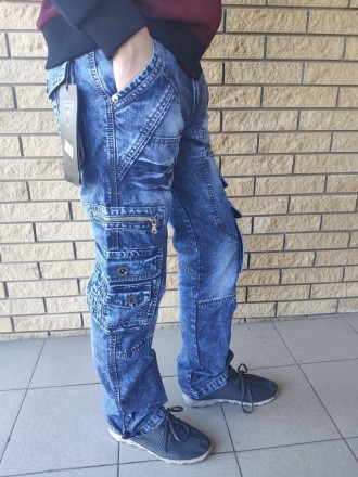 Джинсы мужские коттоновые с накладными карманами "карго" VIGOOCC, Турция, 100% к. . фото 4