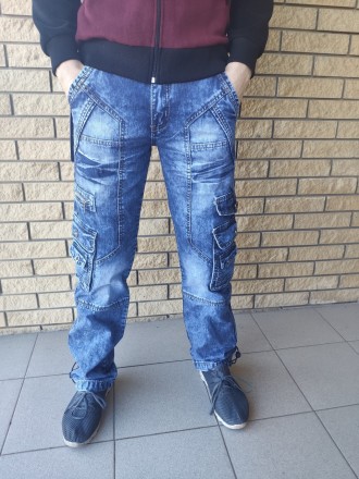 Джинсы мужские коттоновые с накладными карманами "карго" VIGOOCC, Турция, 100% к. . фото 8