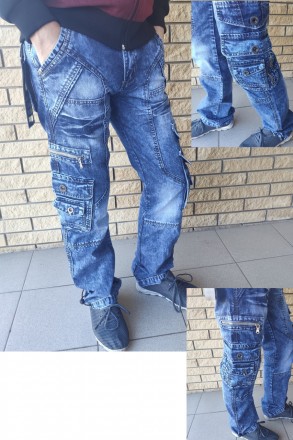 Джинсы мужские коттоновые с накладными карманами "карго" VIGOOCC, Турция, 100% к. . фото 2