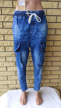 Джоггеры, джинсы с поясом на резинке, с накладными карманами карго демисезонные,. . фото 10