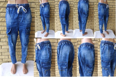 Джоггеры, джинсы с поясом на резинке, с накладными карманами карго демисезонные,. . фото 3