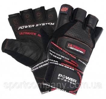 Рукавички для важкої атлетики Power System Ultimate Motivation PS-2810 Black Red. . фото 2