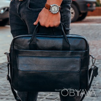
 
Ділова сумка-портфель чоловіча шкіряна для ноутбука і документів чорна Tiding. . фото 1