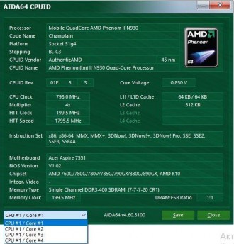 Процесор з ноутбука ACER ASPIRE 7551G AMD Phenom II N930 2Gh 2Mb Socket S1 HMN93. . фото 5