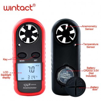 Анемометр 0,1-30м/с, -10-45°C WINTACT WT816
 
Цифровой анемометр Wintact WT816 -. . фото 3