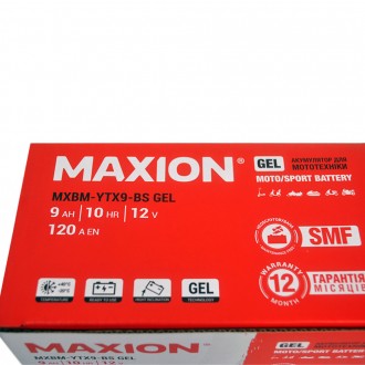 Мото акумулятор GEL YTX 9-BS MAXION (12V, 9A). . фото 4