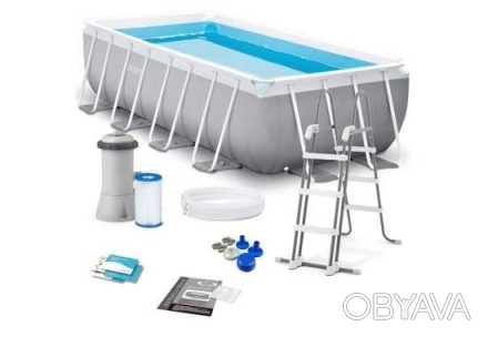 Этот бассейн Intex 26790 привлекательного серо-голубого цвета имеет очень удобны. . фото 1