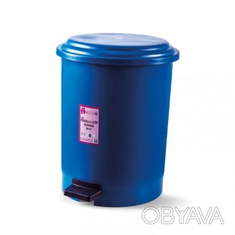 Корзина для мусора с крышкой и педалью синий пластик очень удобна в использовани. . фото 1